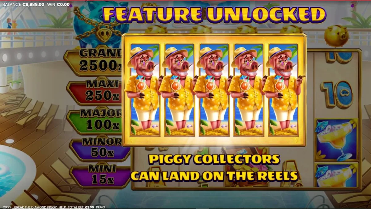 Tampilan antarmuka slot Break the Diamond Piggy di layar smartphone